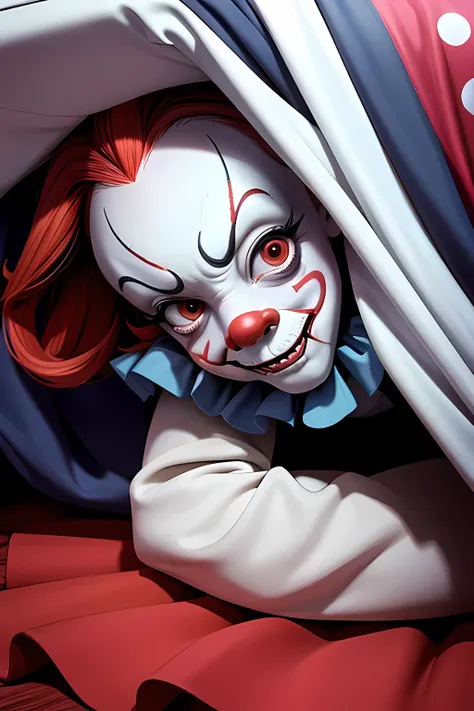 Scary clown pennywise hiding under bed 