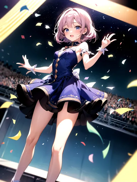 Idol girl in dress dancing on stage with confetti, Photo by Kamagruka, pixiv contest winner, conceptual art, Nightcore, splash art anime loli, Sparkling magical girl, Best Anime 4K Kona-chan Wallpaper, anime moe art style, Detailed anime original drawing, ...