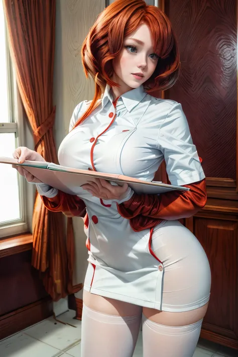 chris, 25 years old, (Redhead shortcuts:1.5), light blue nurses uniform, white pantyhose, having clipboard tall, beautiful woman, giga_bustychris、25 years old, Redhead shortcuts, white nurses uniform, white pantyhose, having clipboard tall, beautiful woman...