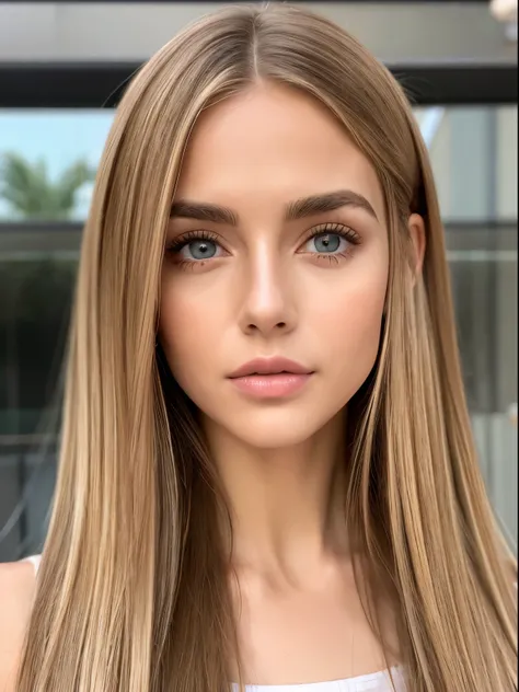 chica bastante inocente , realistic long blonde and brown hair beautiful realistic, Piel realista y detallada, cara detallada bastante realista, bonitos ojos color avellana detallados , labios detallados , atractivo y hermoso, la chica mas linda del mundo,...