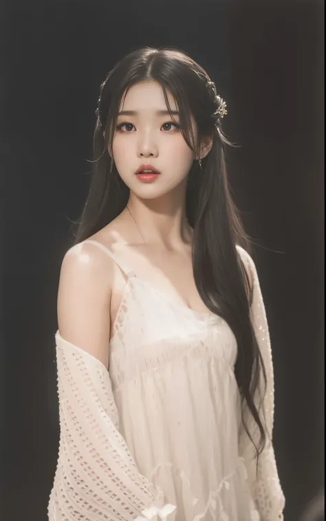 a close up of a woman with long hair wearing a white dress, jinyoung shin, magazine scan, hq scan, young wan angel, iu lee ji-eun as a super villain, hwang se - on, uhq scan, bae suzy, magazine photo, lee ji-eun, lee ji - eun, iu, jaeyeon nam, female actre...