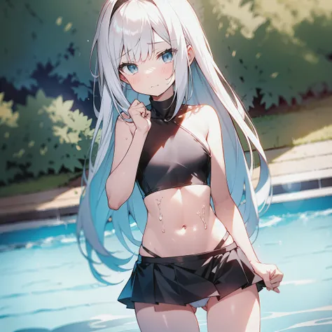 white hair,school swimwear,Loli,loli,small breasts,No breasts,slender,cute,It&#39;s exposed,cover your chest with your hands,lotion,Wet,love,embarrassed,love juice,Pussy,Pussyから液体,highest quality