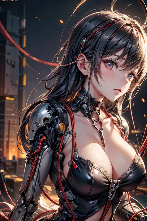 (((masterpiece))), (((highest quality))), ((Super detailed)), (very detailed CG illustration), ((very delicate and beautiful)),cinematic light,((1 female machine)),alone,big breasts,whole body,(Machine Made Joint:1.2),((Mechanical marginal blood vessels co...