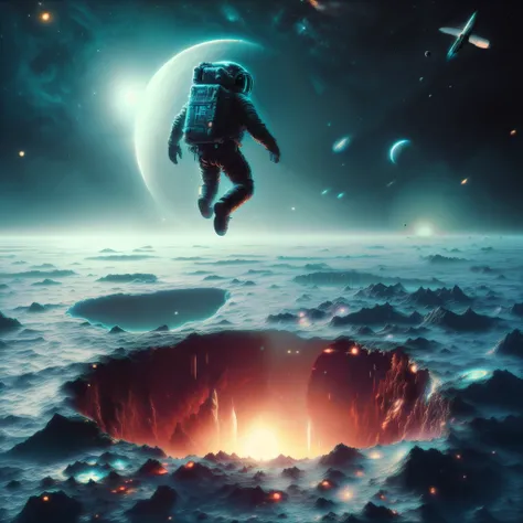 astronaut floating in a hole in the middle of a space, portal to outer space, beeple and tim hildebrandt, is being drawn into a blackhole, beeple and mike winkelmann, astronaut lost in liminal space, surreal space, beeple artwork, beeple daily art, by Beep...