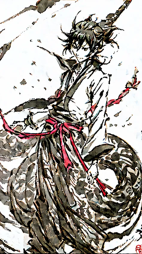 年賀ink painting for postcardsのドラゴン、ink painting for postcards、black and white ink painting、intelligent dragon、