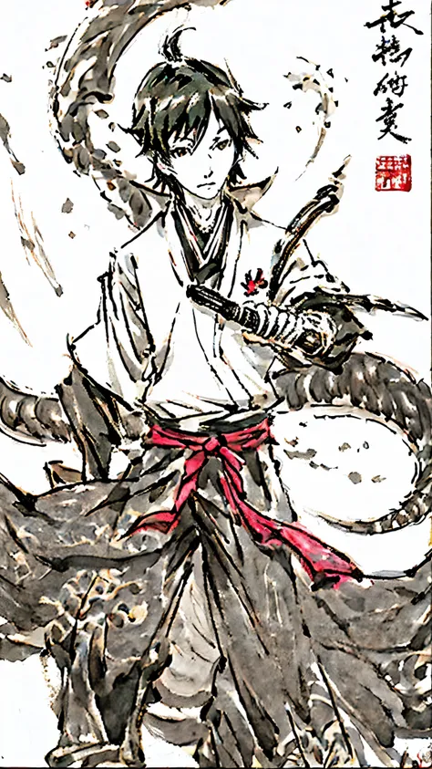 年賀ink painting for postcardsのドラゴン、ink painting for postcards、black and white ink painting、intelligent dragon、