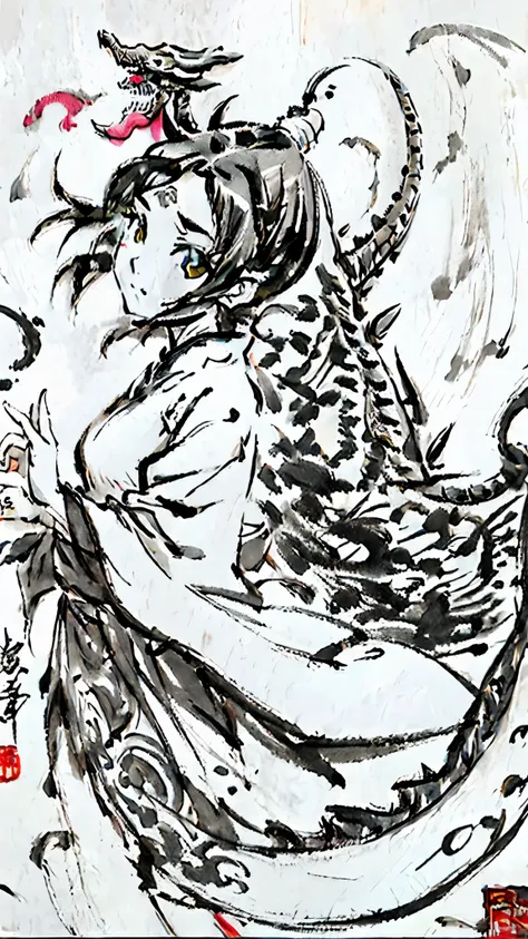 ink painting dragon、black and white divine dragon、black and white ink painting、dragon ink painting、Divine dragon ink painting、