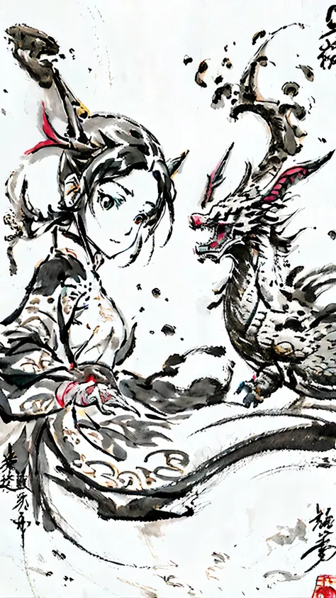 ink painting dragon、black and white divine dragon、black and white ink painting、dragon ink painting、divine dragon ink painting、no...