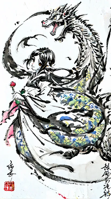 ink painting dragon、black and white divine dragon、black and white ink painting、dragon ink painting、divine dragon ink painting、no...