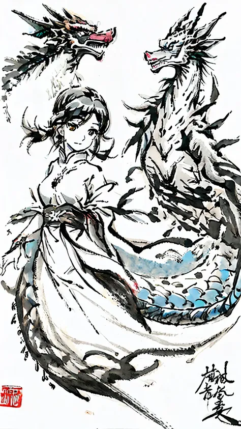 ink painting dragon、black and white divine dragon、black and white ink painting、dragon ink painting、Divine dragon ink painting、no people are depicted、Ink painting of divine dragon only、