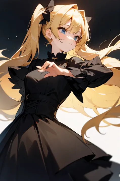 Blonde girl、twin tails、Black luxury dress、