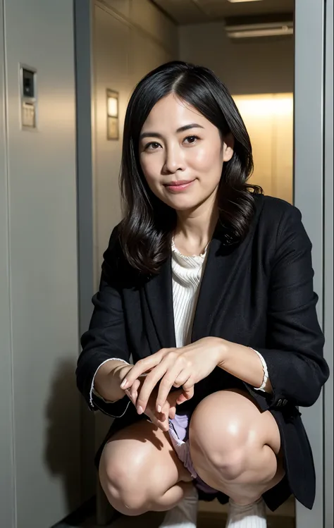 ((Best Quality, 8k, Masterpiece: 1.3)), (close up:0.75), Photorealistic, Sharp Focus, High Quality, High Definition, Portrait, Portrait, 1 Japan Beautiful Person, Middle Aged Woman, Business Suit, 43 Years Old, Plump, ((Light from slits of locker)), Smile,...