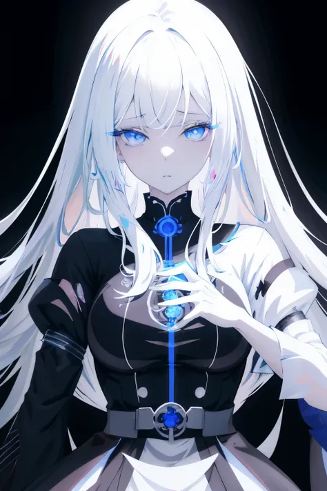 anime girl with white hair and blue eyes in a black dress, white haired god, detailed digital anime art, best anime 4k kona-chan...