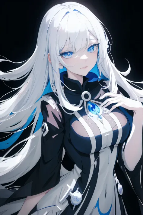 anime girl with white hair and blue eyes in a black dress, white haired god, detailed digital anime art, best anime 4k kona-chan...