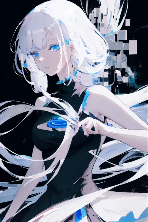 anime girl with white hair and blue eyes in a black dress, white haired god, detailed digital anime art, best anime 4k kona-chan...