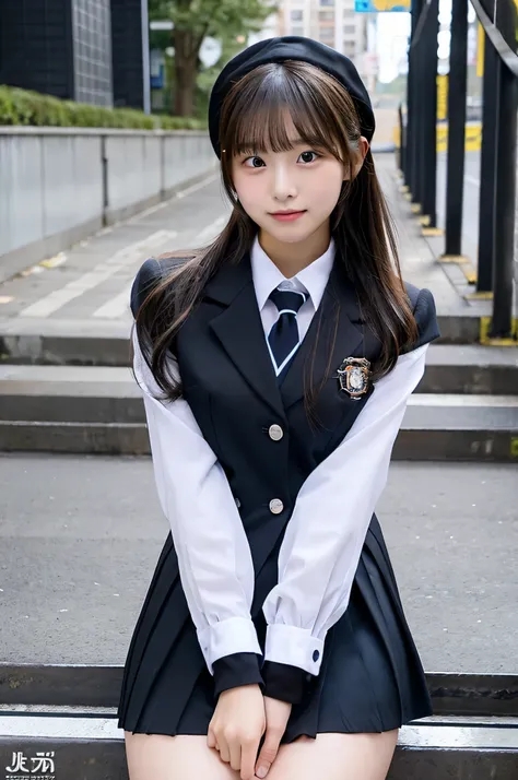 High school girl 18 years old wearing a black miniskirt uniform