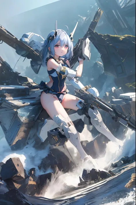 (highest quality)), ((masterpiece)), (very detailed: 1.3), 3d, (wear dark blue old school swimsuit under armor:1.3), 1 girl, una...