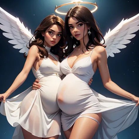 Sexy pregnant angel, Halo, elegant white dress