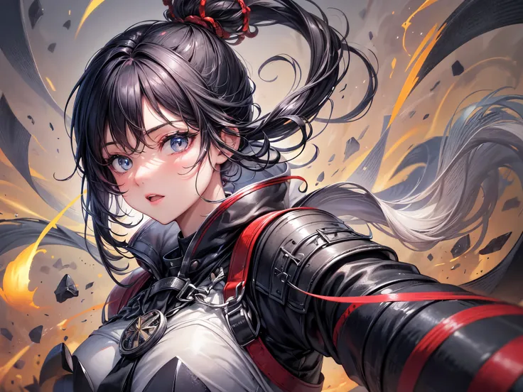 landscape, evil spirit, Japanese battle woman, in a fighting stance, dagger drawn, midnight, Impressive, black hair, ponytail, shiny hair, beautiful face, beautiful eyes , dynamic lighting, super fine illustrations, masterpiece, accurate, 8K, best quality,...