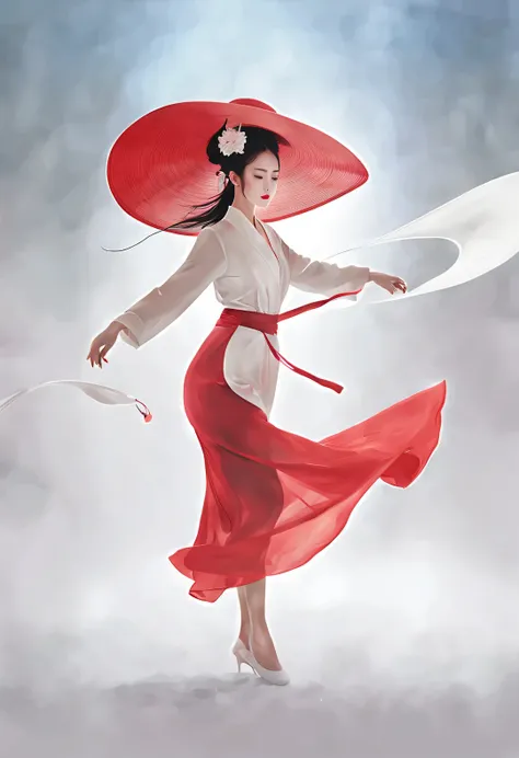 (half body), (beautiful and ethereal chinese dancers dance gracefully), (wear stylish and modern workplace attire: 0.8), fair an...