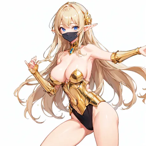 masterpiece、highest quality、very detailed、High resolution、１６ｋ、I can see your nipples、Teetoob proportions、goblinの女の子、Golden armor has a shine、extremely transparent skirts、black panties、very white skin、beautiful fingers、Anime girl with very big breasts posin...