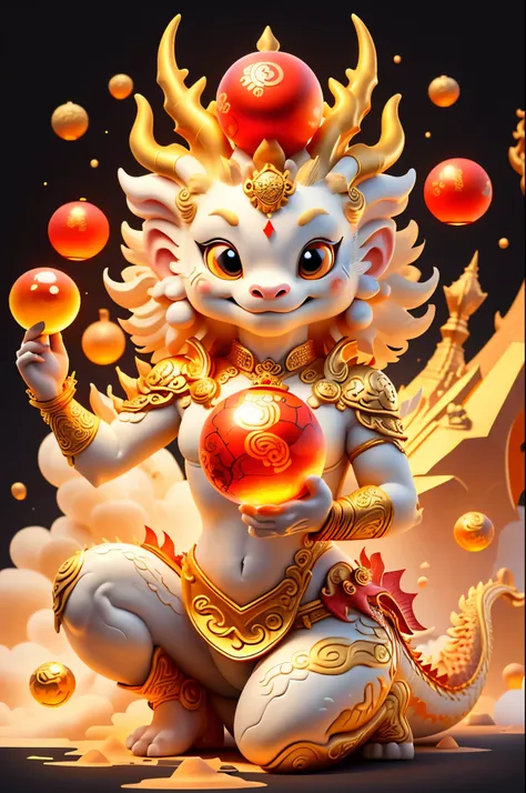 golden asian dragon holding a crystal ball on black background illustration, in the style of kurt wenner, sculpted, detailed character illustrations, artgerm, intricately sculpted, hd, cambodian art