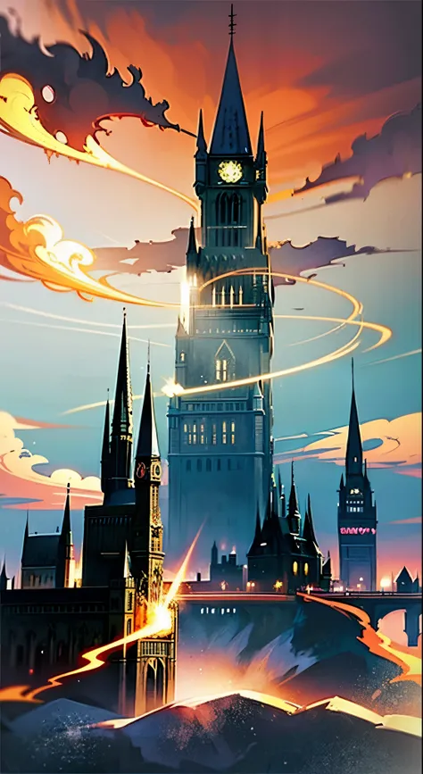 Bustling magic castle, The Art of Harry Potter, Background Hogwarts,Busier Rutkoski，Andreas Rocha, Harry Potter series settings, hogwarts style, A beautiful artistic illustration, mysterious atmosphere, magic shop, in hogwarts，conical magic tower，Diffuse m...