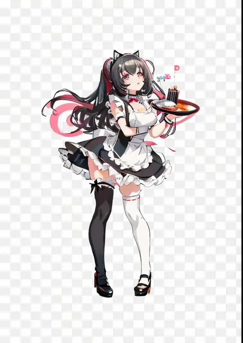 anime girl in maid outfit with black and white striped background, anime girl in a maid costume, anime full body illustration, anime girl wearing a black dress, anime woman fullbody art, maid outfit, anime cat girl in a maid costume, female action anime gi...