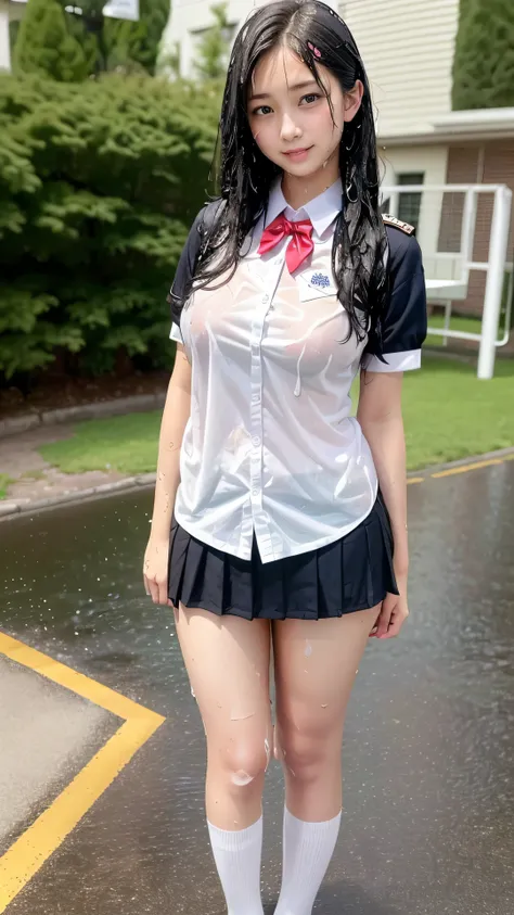 girl cute girl&#39; School)、School playground、Class President、（17 years old）(Are standing:1.4),(look at the camera)、(alone)、(surreal), (shape), (High resolution), (8K), (very detailed), (best shape), (beautiful and detailed eyes), (highest quality), (Super...