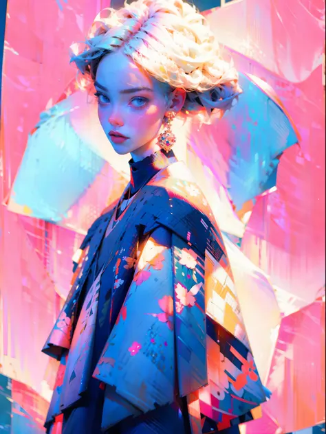 (MAN OR WOMAN) WEARING TRENDY CLOTHES, IN AN ABSTRACT OIL PAINTING STYLE, FASHION SHOW, THE PAINTING IS ULTRA-HIGH DETAILED AND HAS A RESOLUTION OF 8K, SHOWCASING THE BEST QUALITY AND CRAFTSMANSHIP. THE BACKGROUND IS COLORFUL, WITH A TOUCH OF FOG AND MIST,...