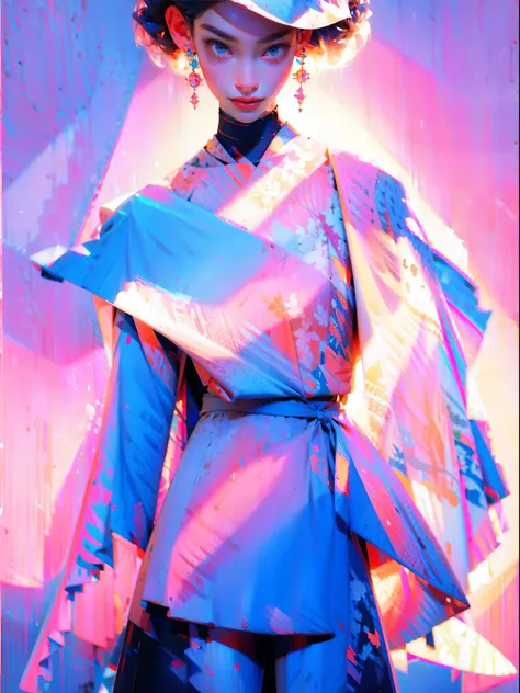 (MAN OR WOMAN) WEARING TRENDY CLOTHES, IN AN ABSTRACT OIL PAINTING STYLE, FASHION SHOW, THE PAINTING IS ULTRA-HIGH DETAILED AND HAS A RESOLUTION OF 8K, SHOWCASING THE BEST QUALITY AND CRAFTSMANSHIP. THE BACKGROUND IS COLORFUL, WITH A TOUCH OF FOG AND MIST,...