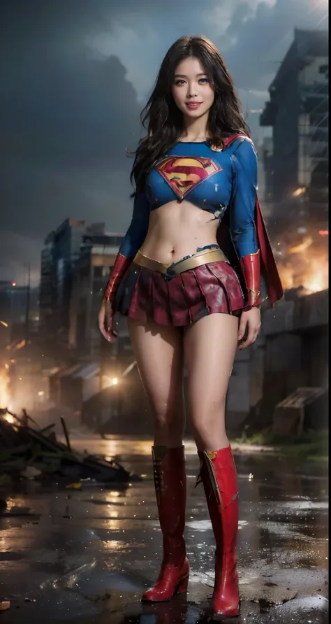 no background、Sleeping、Passing away、(((Wear black tights on your beautiful legs.torn、Tattered、being destroyed)))、(((stretch your legs、tall、Legally express the beauty of your smile)))、((((Get the most out of your original images)))、(((supergirl costume、torn...