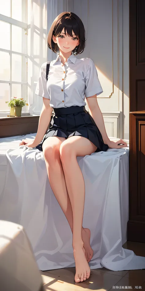 (8k, best quality, masterpiece:1.2), (actual, photorealistic:1.37), Super detailed, 
1 girl,Lovely, alone,beautiful detailed sky,Detail of cafe,sitting,obsolete,(nose blushing),(Smile:1.15),(Keep your mouth shut) small breasts,Beautiful and delicate eyes,(...