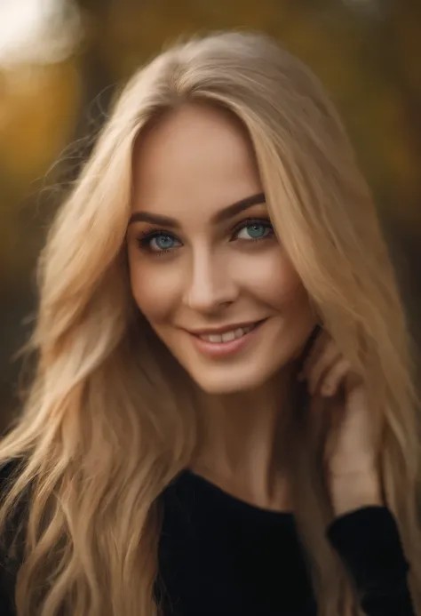 Masterpiece, absurdres, HDR highly detailed eyes and face, smiling, beautiful nod_woman, a woman with long blonde hair and a black sweater perfect nod body perfect nod_face