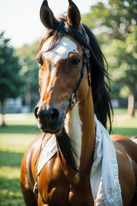 ((best quality)), ((masterpiece)), (detailed), Perfect face a monster：Horse body and human face，tiger pattern bird shape