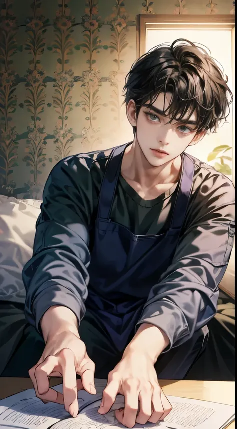 ((masterpiece)), high resolution, Raw photo, perfect limbs, perfect limbs, ((Biologically correct depiction of hands and feet)), ((A beautiful male nursery teacher)), double beautiful eyes, ((Beautiful black hair short hair)), Depth of bounds written, cine...