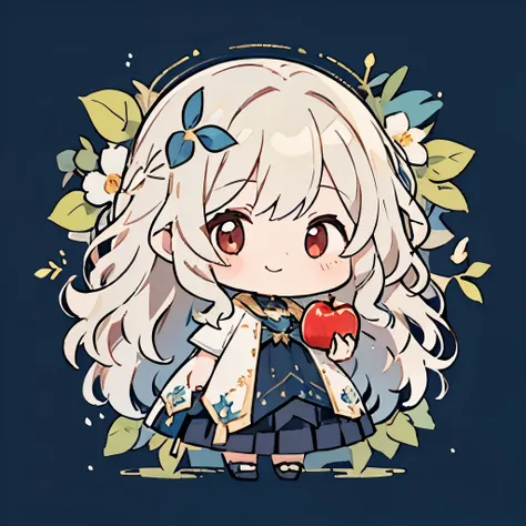 transparent watercolor、girl、Jewel Eyes、Beautiful arrangements and motifs、Depth of bounds written、flat avatar, 1girl, Smile, ((wavy hair)), leaves in hair、yellow object、hair with white tips, Fashionable Design Clothing((blue and white)),background white, Cu...