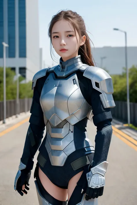 1 girl、Armored Suit、near future、 (best quality: 1.1)、(highly detailed skin), (best quality:1.0), (ultra high resolution:1.0) ,(realistic photo:1.0), (Super detailed:1.0), (8K, Raw photo:1.1),