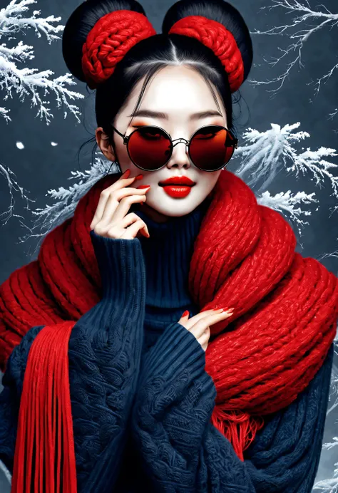 (modern art fashion character design), very unified cg, (half-length close-up), snowy background,
(a beautiful chinese girl smil...