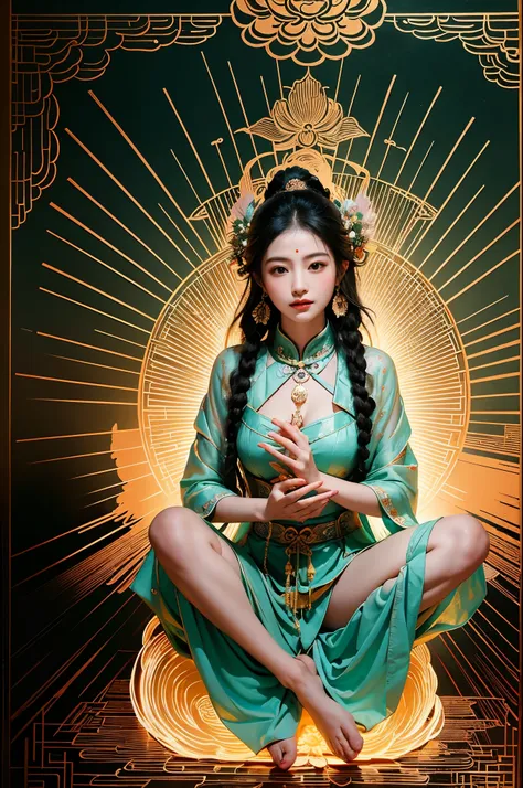 ancient chinese goddess, guanyin of the southern seas, guanyin, inspired by india, avalokiteşvara rides in phoenix，,calm express...