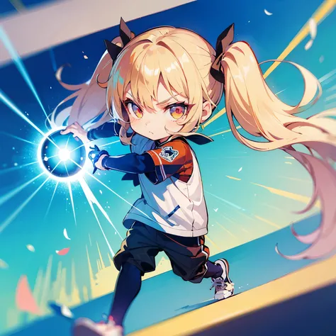 ((chibi:1.5)), (masterpiece), (best quality), high resolution, ultra detail, photorealistic, 8K
1 girl, solo, twintails, long hair, blonde hair, bangs, bow
BREAK
female baseball player, baseball uniform, (beam, laser, (eye beam:1.2), glowing eyes), outfiel...