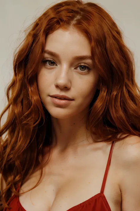 a close up of a woman with red hair and a brown dress,  with straight red hair, curly copper colored hair, red hair and attractive features, curly middle part haircut, curly red hair, cait miers, red curly hair, with dark reddish hair, with a curly perm, m...