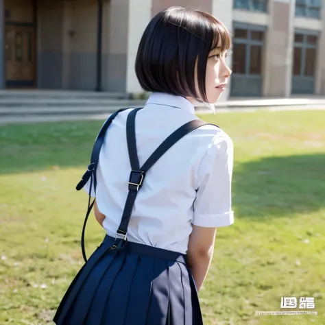 Loli　bob　high school girl　thin suspenders　cross　however　uniform　back　