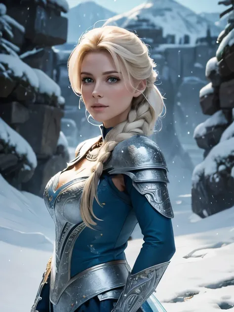 Elsa(disney) as a warrior in ice armor, high Quality face