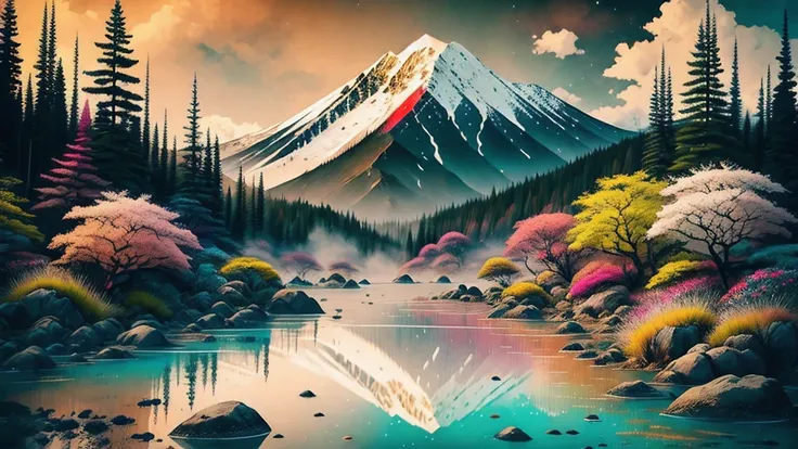 Very colorful scenery, 墨water, Mountain, water, trees