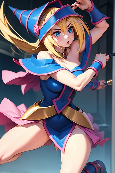 masterpiece, 1girl, dark magician girl, fighting stance