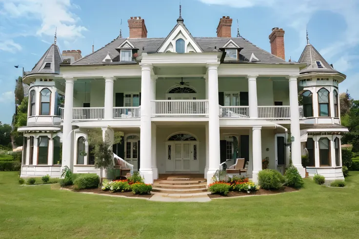 white round steps, round porch, white porch, ground cover flowers surrounding porch