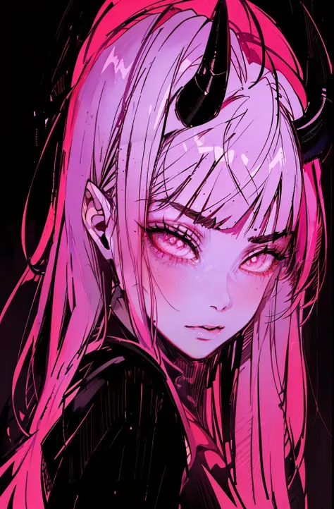 a close-up of a girl with horns on her head, demon anime girl, demon girl, portrait of demon girl, anime vibes, obras de arte no...