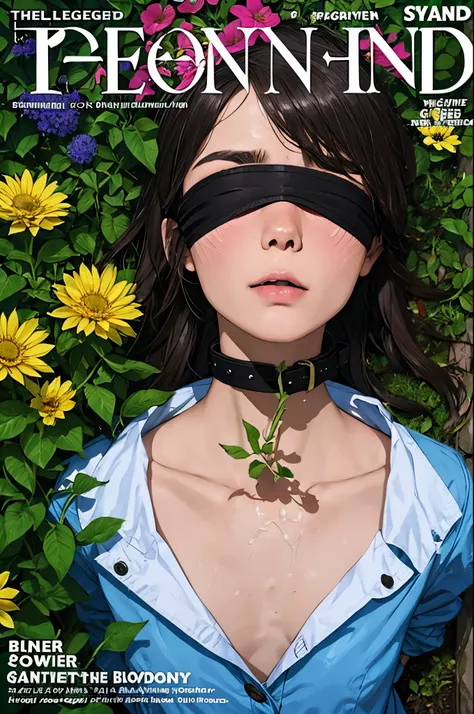 magazine cover,flower of legend,collar, blindfold,watering the flowers,pee-pee-pee,sweaty skin,flower garden,gonzo pornography