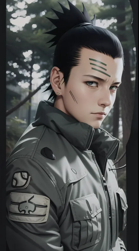 shikamaru, tumblr, jacket, no bandana, perfect framing, no cuts, hair, visual street, anime boy, kawaii, photo, 8k, very detailed, cyberpunk, hair ]perfect, photo